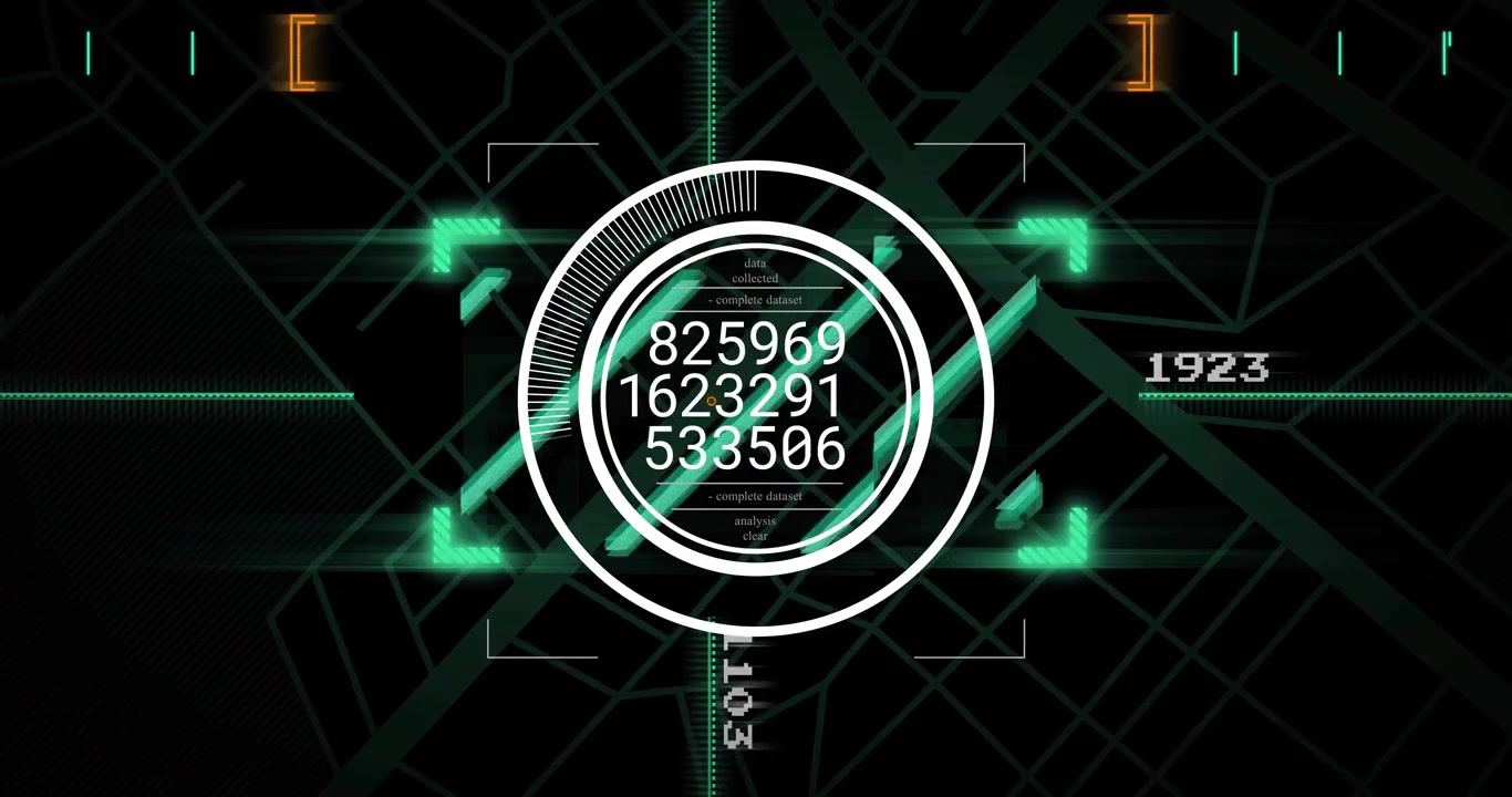 After one second, data ring spinning, numbers updating and ring dissolving revealing yellow point