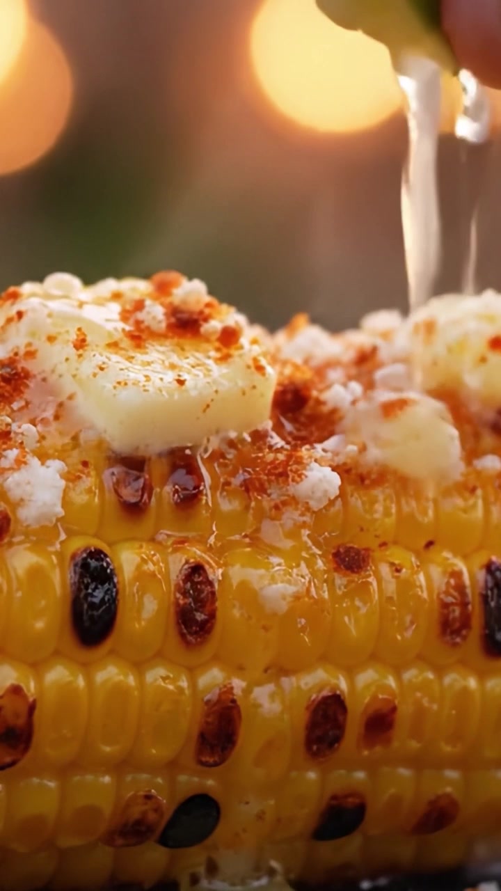 Delicious Grilled Corn on the Cob Topped with Creamy Butter, Crumbled Cheese, and Spicy Seasoning, Perfect for Summer Barbecues and Outdoor Gatherings
