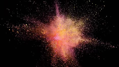 a burst of matter erupts, a vivid blend of pink and yellow against a black backdrop, objects disintegrating into dust particles