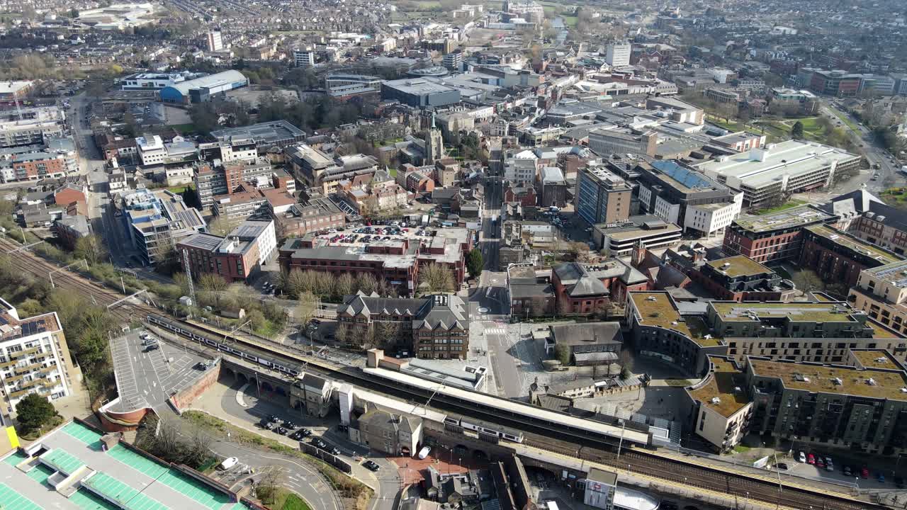 Riprese aeree del centro città di Chelmsford Essex, Regno Unito