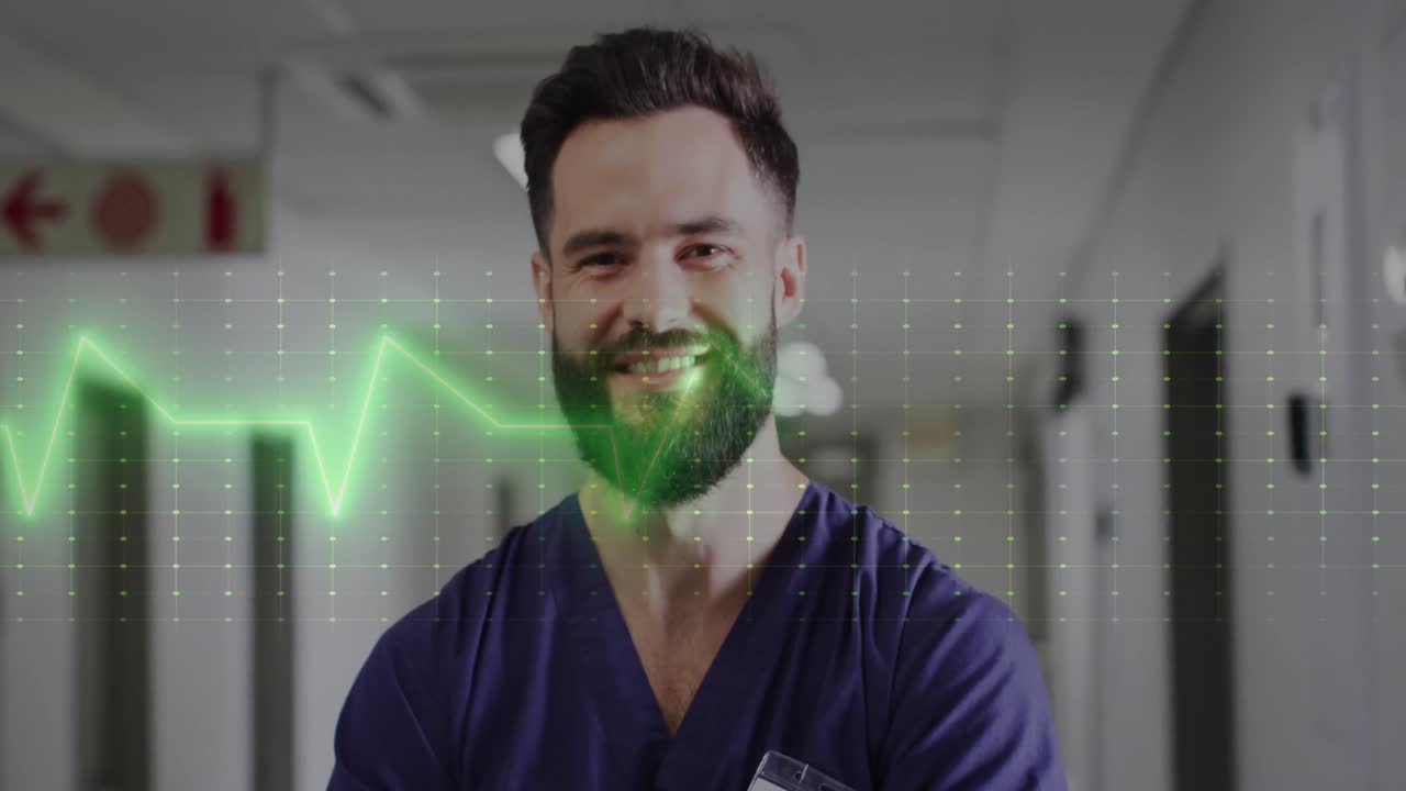 animación del procesamiento de datos médicos sobre un médico caucásico