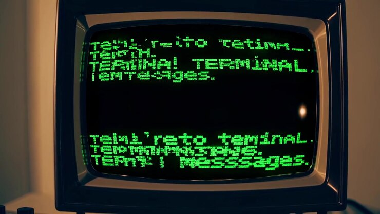 Retro Computer Monitor Displaying Glitching Green Text