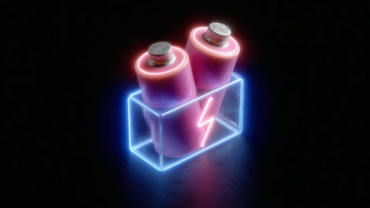 A Vibrant Visual Representation of Charged Batteries with Neon Effects Showcasing Energy Storage and Power Dynamics in a Futuristic Setting