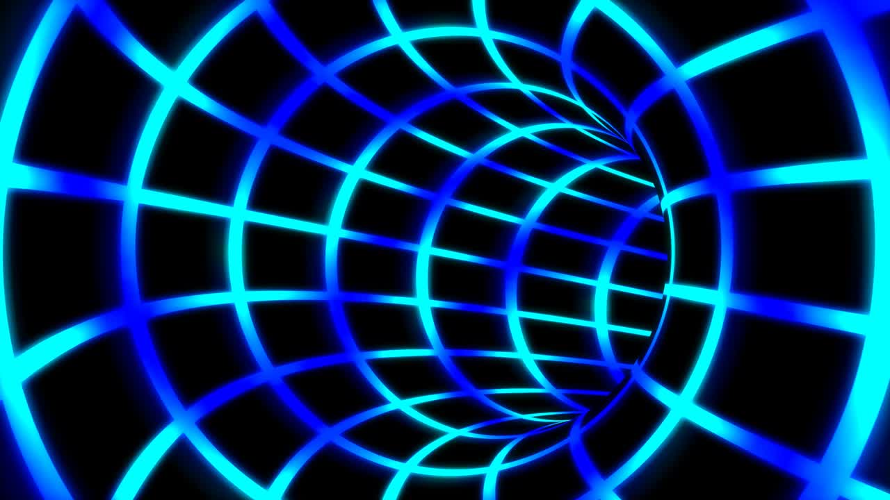 Fly Inside Blue Digital Tunnel Grid in Connected Secure Computer Network - 4K Seamless Loop Motion Background Animation