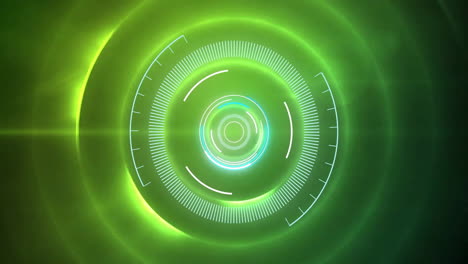 green circular animation with concentric rings and glowing lines