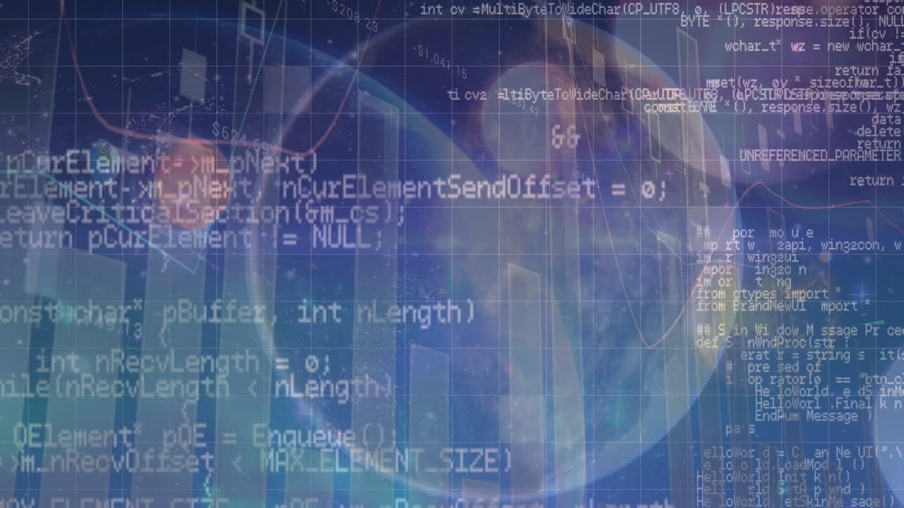 Animation of data processing over globe on blue background