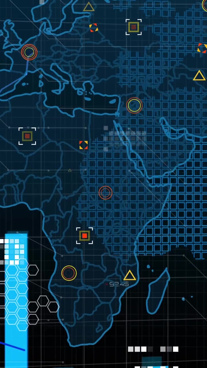 Animation of graphs over world map and icons in navy digital space