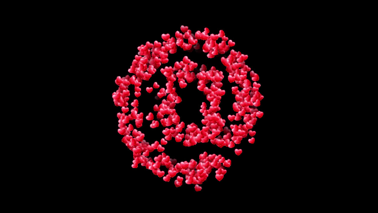 Animazione del simbolo chiocciola con particelle a forma di cuore su sfondo trasparente