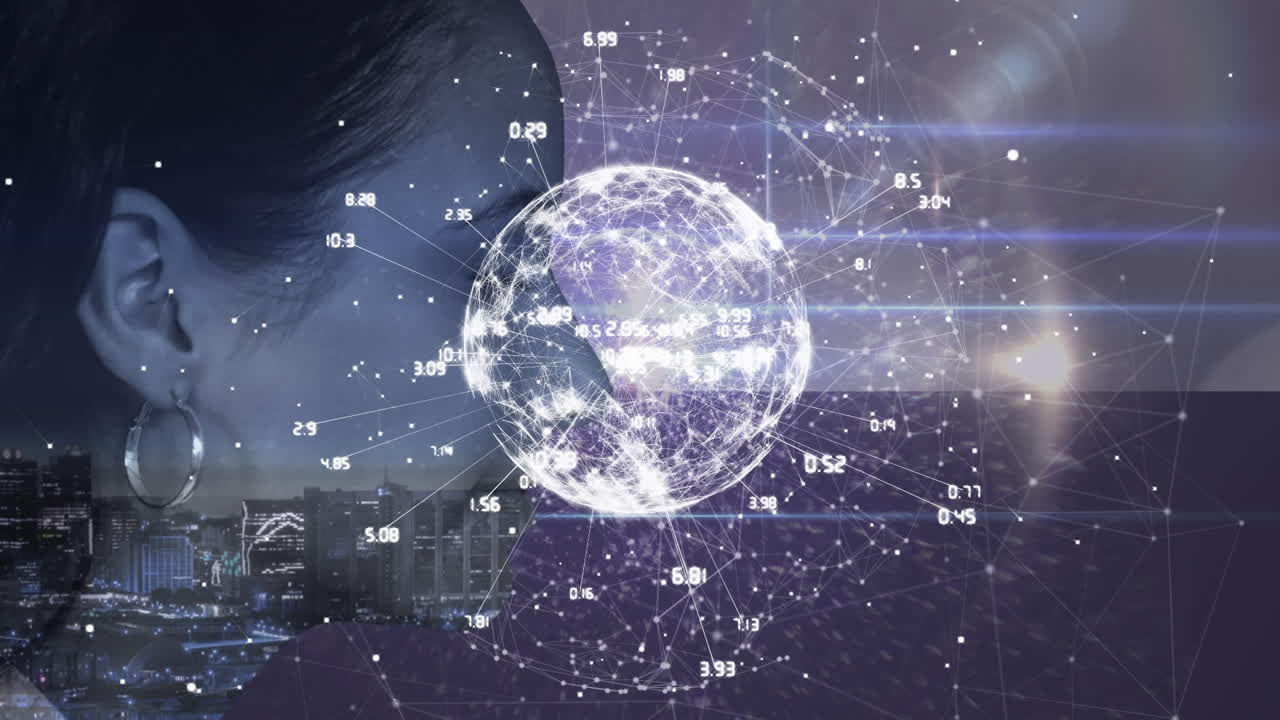 여성에 대한 연결 네트워크와 함께 지구의 애니메이션