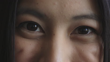 close up happy asian woman eyes looking at camera cheerful