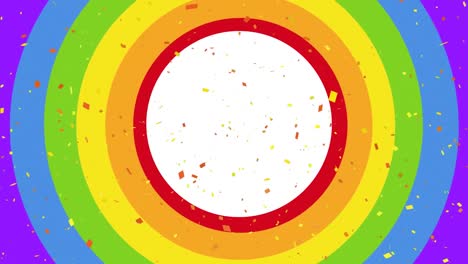 animation of heart in rainbow circle and falling confetti