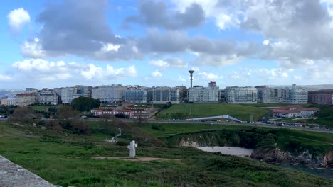 Panorama-view-showing-suburb-neighborhood-of-La-Coruna-City-during-cloudy-day,-Spain