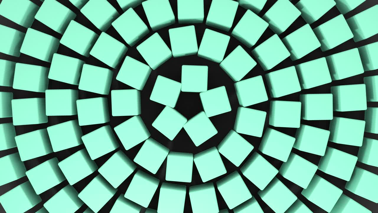 Animação de cubos 3D de cores diferentes girando. Filmagens de fundo com formas em loop contínuo 4K, vista superior.