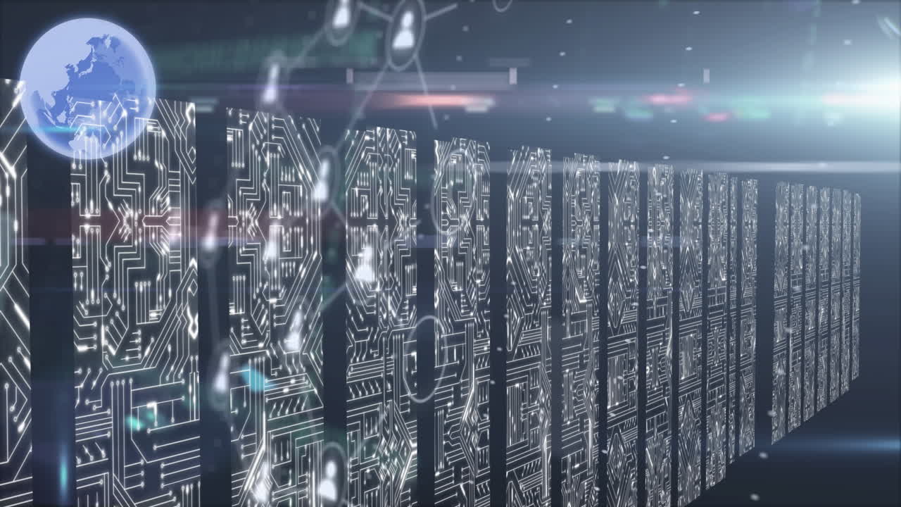 Animation of globe with icons and data processing