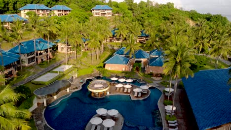 aerial shot over luxury resort in lombok, indonesia