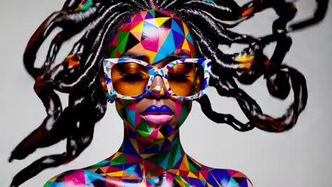 colorful geometric face paint portrait