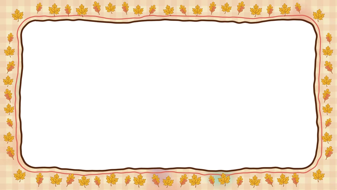 Hand-drawn autumn leaves frame with warm colors and graph paper texture loops continuously.
