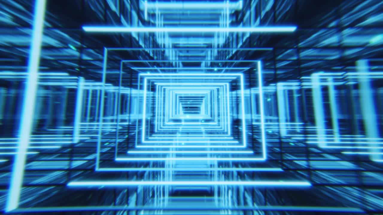 video 4k de fondo negro con túnel tecnológico azul.