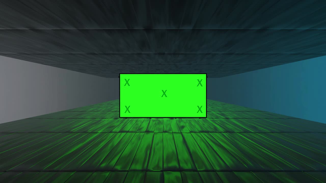 추상적인 크리에이티브 터널 및 그린 스크린 알파 채널 광고판 모형: 네온, 파란색 보라색 led 바 및 기술, sf, 미래의 사이버 크, 빈 프레임으로 3d 렌더링