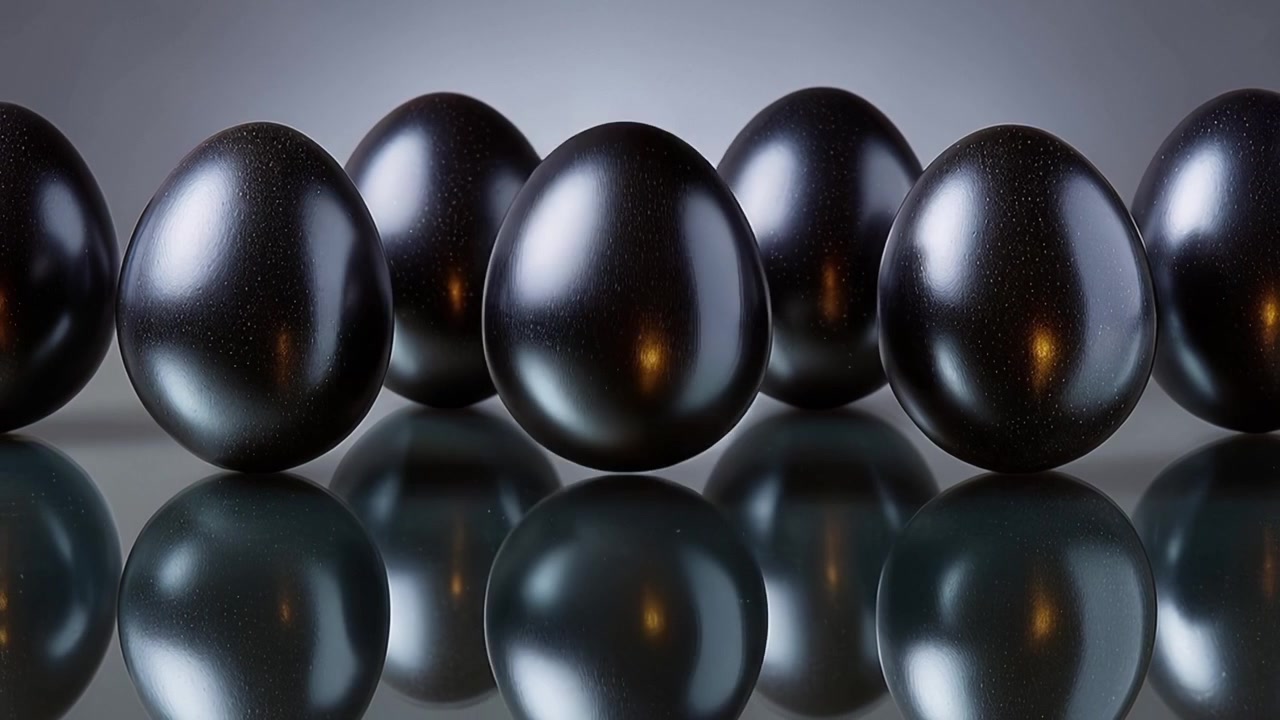 Seamless Loop of Bouncing Black Metallic Eggs with Reflections