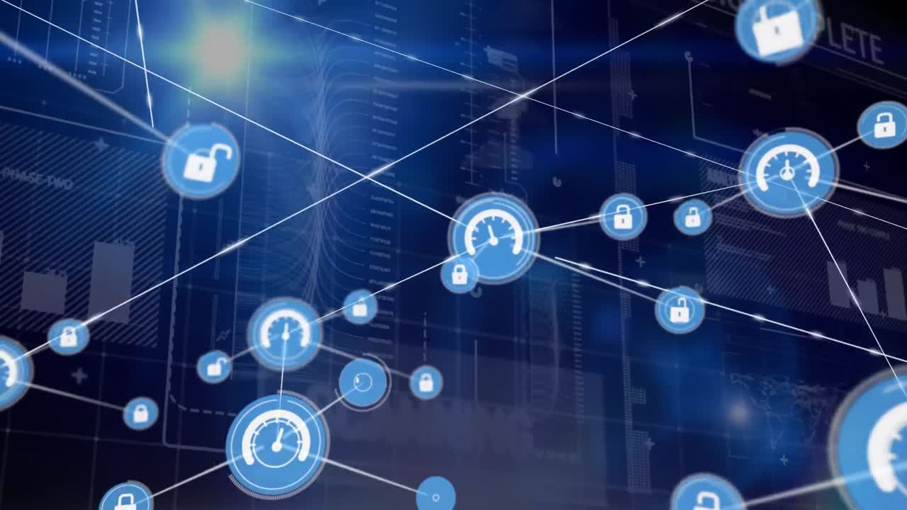 Connectors moving and digital data on blue background