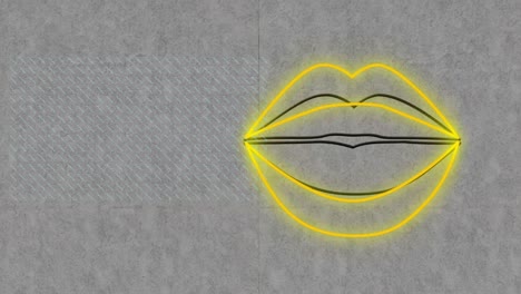 Animation-of-shapes-and-neon-lips-on-gray-background