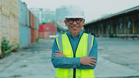 smiling engineer at container terminal