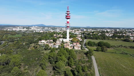 aerial view of antenna and winding roads in montpellier.