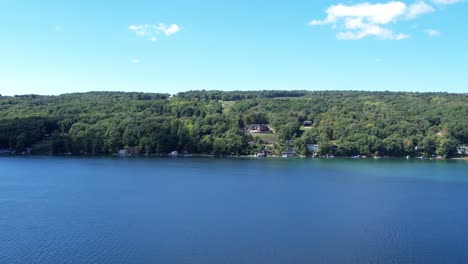 aerial view of keuka lake's western shore in the finger lakes, ny, heading north