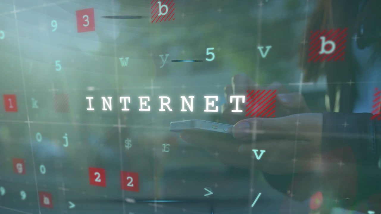 스마트 폰을 사용하는 두 인종 남성을 대상으로 한 데이터 처리 애니메이션