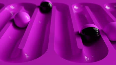 bright colorful background with rolling balls along the paths. plastic ball rolling in geometry deepening. 3d animation of a seamless loop