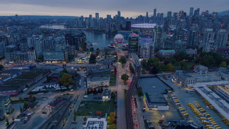 downtown vancouver - day to night aerial hyperlapse over terminal ave