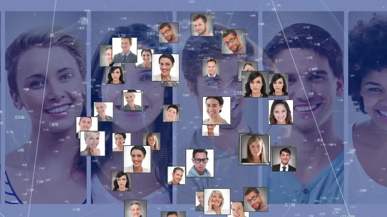 animación del globo de conexiones con la red de fotografías de personas de negocios