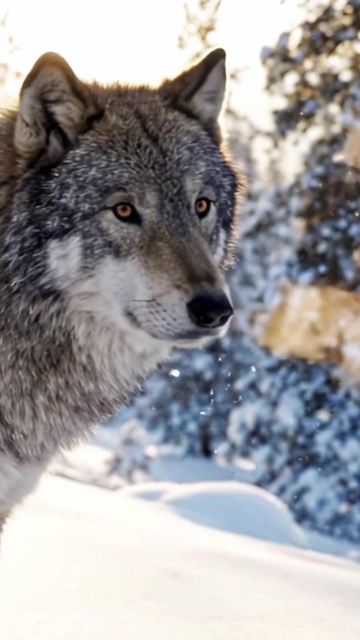 A Majestic Wolf in Winter Landscape: Capturing the Essence of Nature's Beauty Amidst Snow-Covered Wilderness