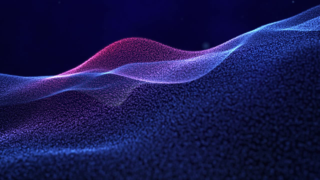 fondo de la tecnología abstracta. ondas de partículas digitales azules y violetas y luz. concepto de animación futurista.