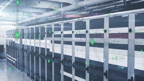 animación de la red de iconos digitales y ecuaciones matemáticas contra el servidor de computadoras ropm