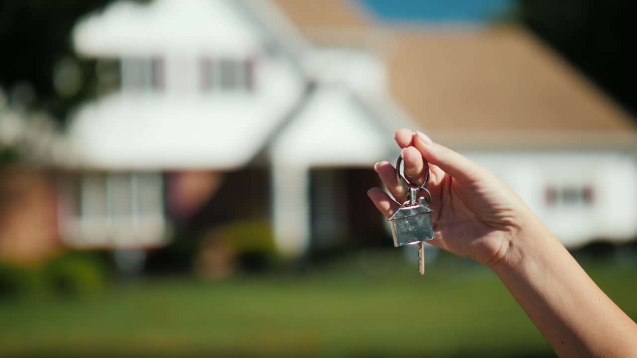 una mano con llaves por casa suburbana