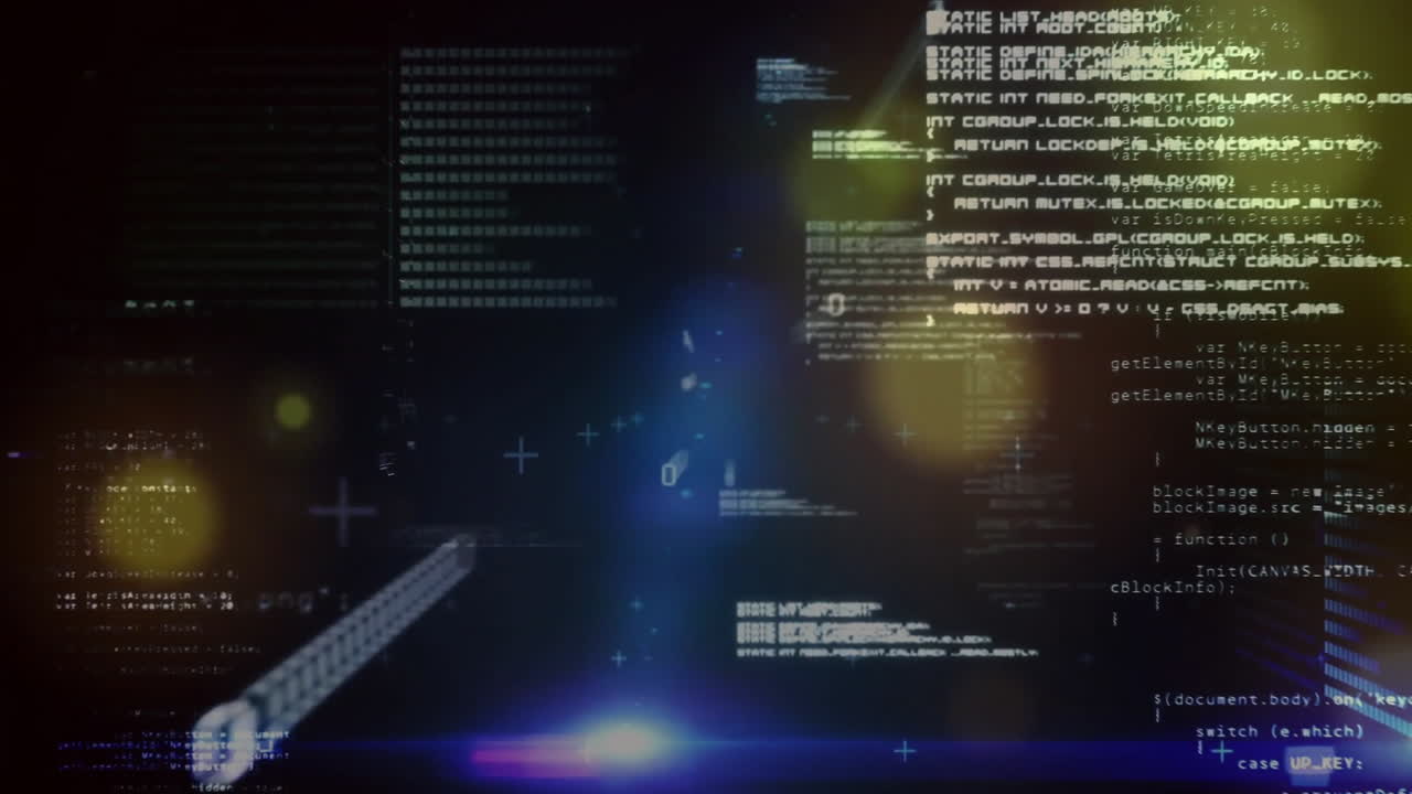 Animation of digital data processing over dark background