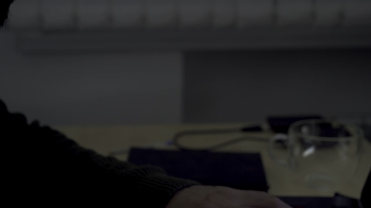 persona que trabaja tarde en la noche en una computadora portátil