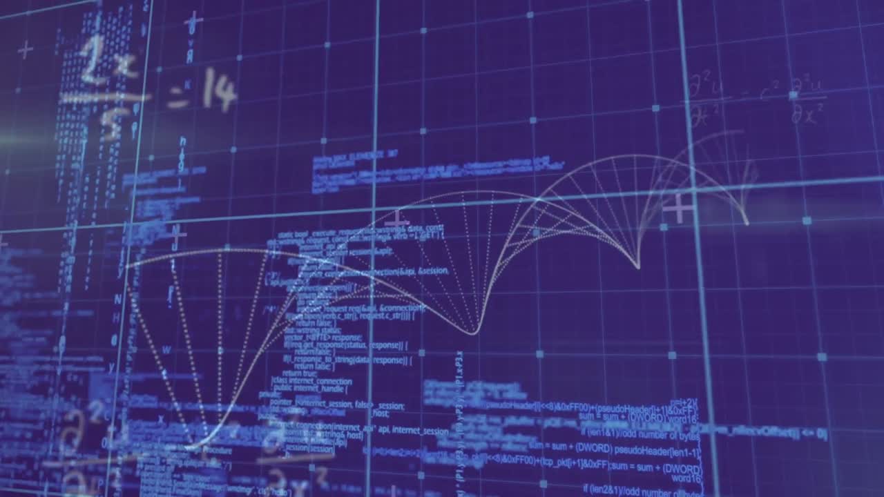 Animation of digital screen with biological data on navy background
