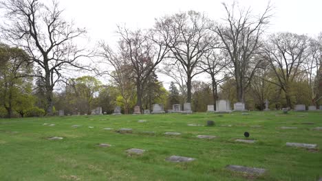 Friedhof-Friedhof-Grabstätte-Weitwinkelaufnahme-Grünes-Laub-Bäume-Grabstelle-Grabsteine-4k