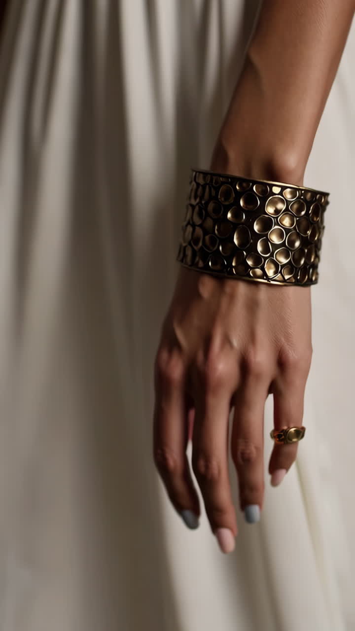 Elegant Bronze Cuff Bracelet and Ring on a Woman's Arm