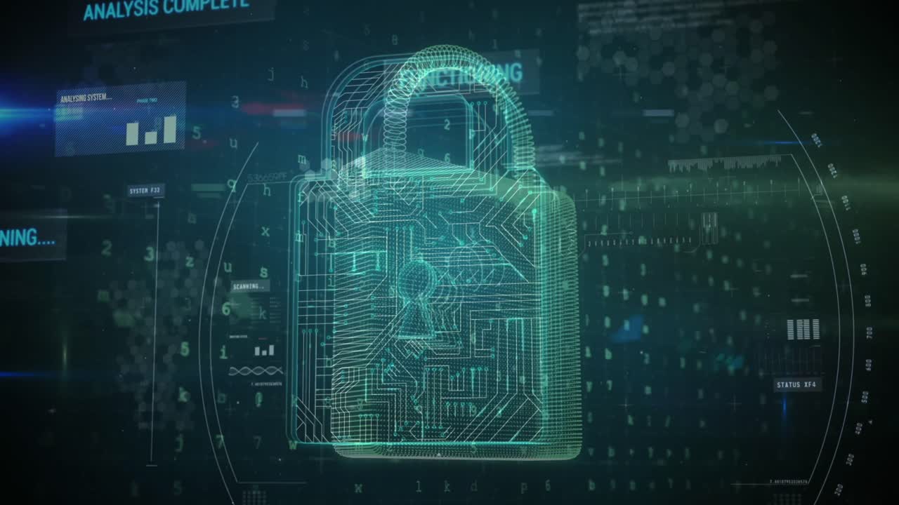 Animation of data processing over padlock
