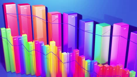 infografías en bucle abstractos de fondo con barras 3d multicolores en azul, por ejemplo. gráfico de degradación de columnas. fondo económico con espacio de copia en 4k. barras 3d como gráfico de datos estadísticos.