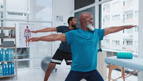 Yoga,-stretching-and-a-black-man-with-a-coach