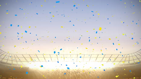 animation of confetti floating over stadium at sunset