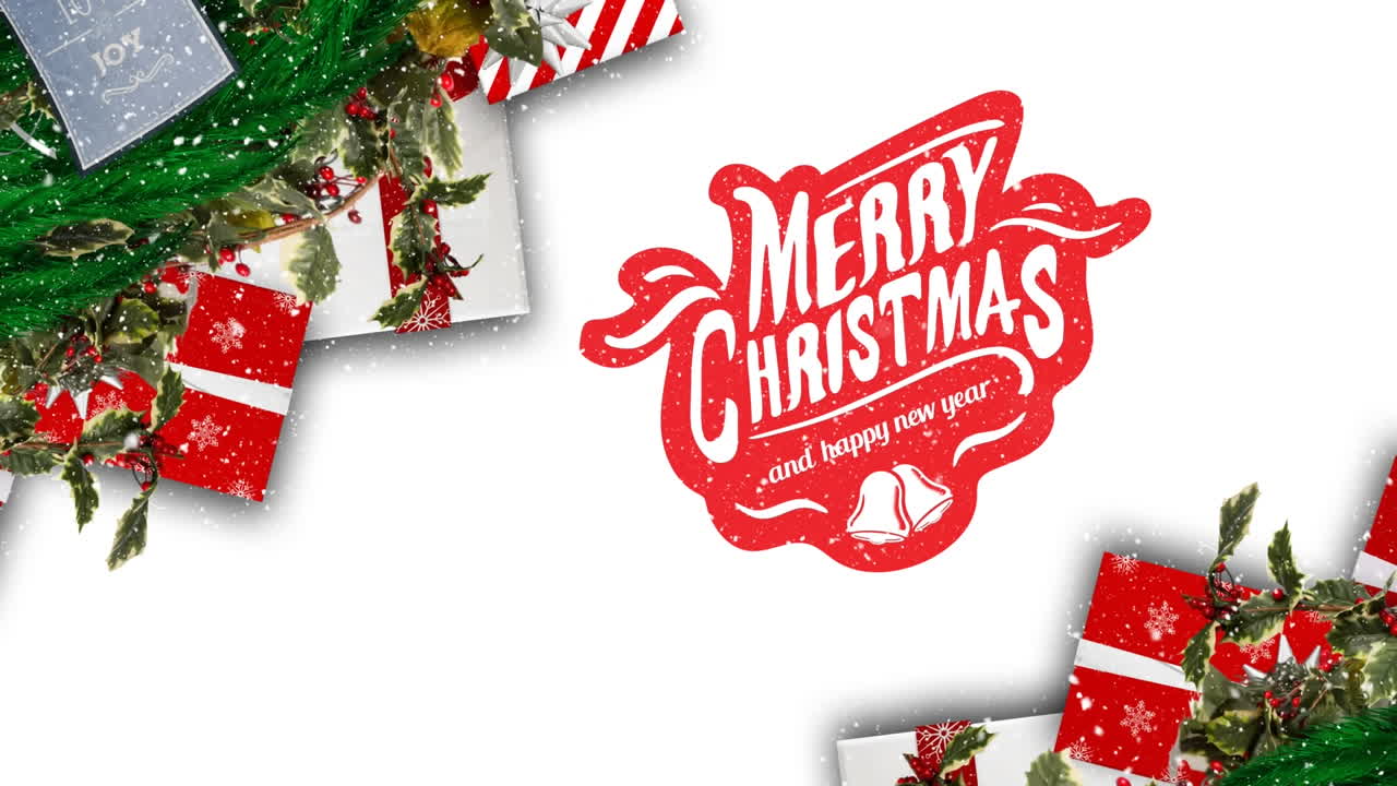 animación de texto de feliz navidad sobre regalos