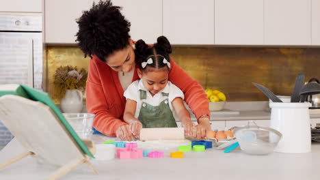 Kochen,-Lernen-Und-Mutter-Mit-Mädchen-In-Der-Küche