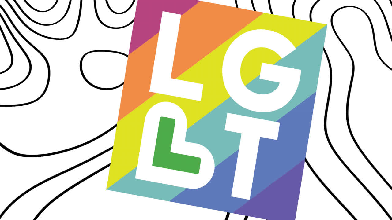 다채로운 사각형과 파동이 있는 색 배경 위에 있는 lgbt의 애니메이션