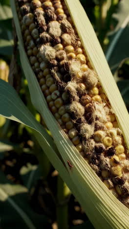 damaged corn ear in a field